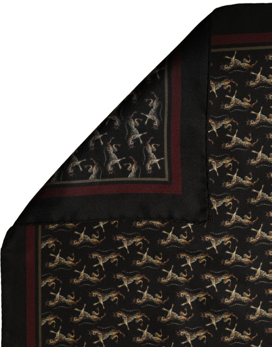Scarf by Dolce & Gabbana for men in horse leather & silk black, burgundy & patterned showcases a on trend silhouette, artfully capturing the on trend essence of the Horse Leather & Silk Foulard Square Scarf design with a sophisticated finish.