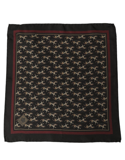 Dolce & Gabbana Black Horse Silk Pocket Square Foulard Scarf
