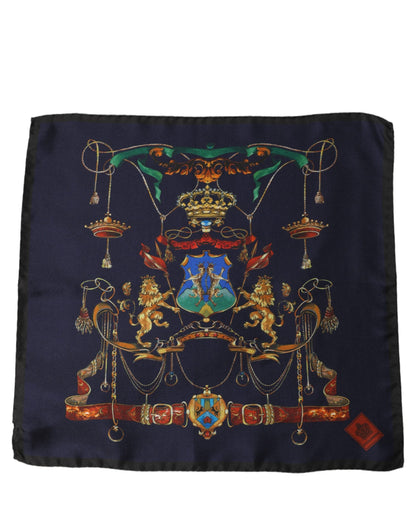 Dolce & Gabbana Navy Blue Heraldic Silk Square Foulard Scarf