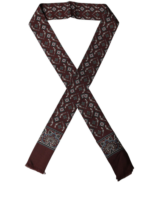 Scarf by Dolce & Gabbana for men in silk burgundy & patterned features a snug silhouette, perfectly showcasing the elegant drape and premium finish of the Silk Foulard Fringes Scarf.
