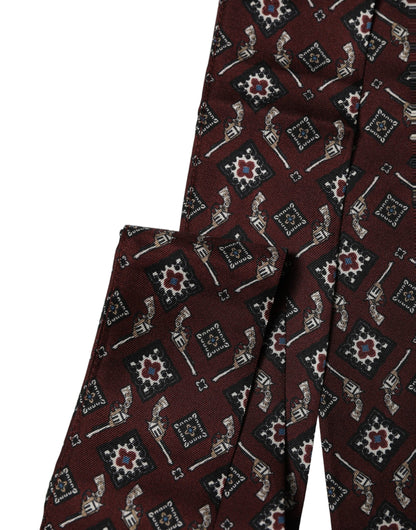 Dolce & Gabbana Burgundy Skinny Twilly Fringed Foulard Scarf