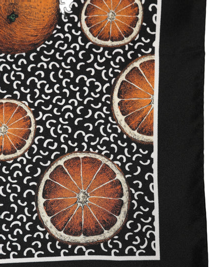 Dolce & Gabbana Black Silk Orange Pocket Square Foulard Scarf