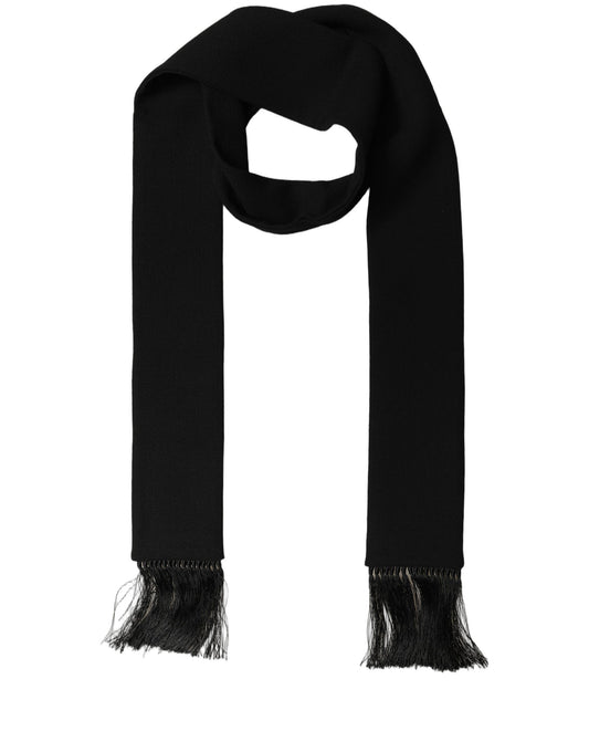 Scarf by Dolce & Gabbana for men in nylon & virgin wool black showcases a warm silhouette from the Nylon & Virgin Wool Foulard Fringes Scarf collection, offering a warm drape that exudes sophisticated luxury.