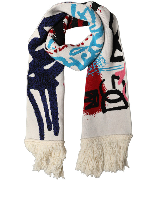 Scarf by Dolce & Gabbana for men in cashmere virgin wool white & print presents a cosy silhouette, artfully capturing the sophisticated design and premium aesthetic of the Cashmere Virgin Wool Rectangular Fringes Scarf.