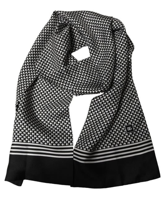 Scarf by Dolce & Gabbana for men in silk black, white, patterned & striped features a snug silhouette, perfectly showcasing the elegant drape and premium finish of the Silk Rectangular Scarf.
