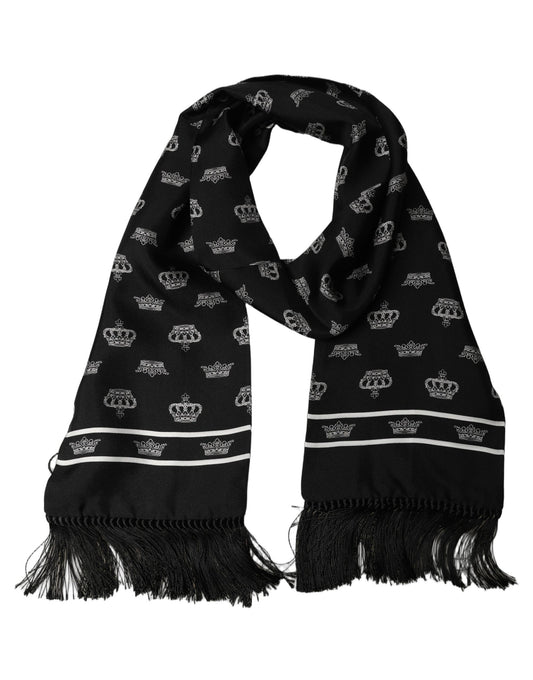 Scarf by Dolce & Gabbana for men in silk black presents a effortlessly chic silhouette, artfully capturing the essence of the effortlessly chic Silk Rectangular Fringes Scarf design for a sophisticated look.