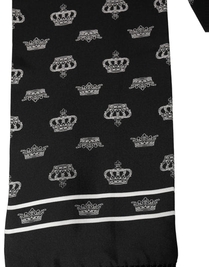 Dolce & Gabbana Black Silk Crown Fringed Neck Shawl Scarf