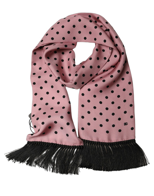 Scarf by Dolce & Gabbana for men in lace & silk black, pink & patterned showcases a warm silhouette from the Lace & Silk Stole Fringes Scarf collection, offering a warm drape that exudes sophisticated luxury.