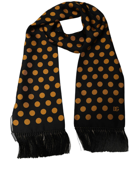 Scarf by Dolce & Gabbana for men in lace & silk black, orange & monogram presents a cosy silhouette, artfully capturing the sophisticated design and premium aesthetic of the Lace & Silk Stole Fringes Scarf.