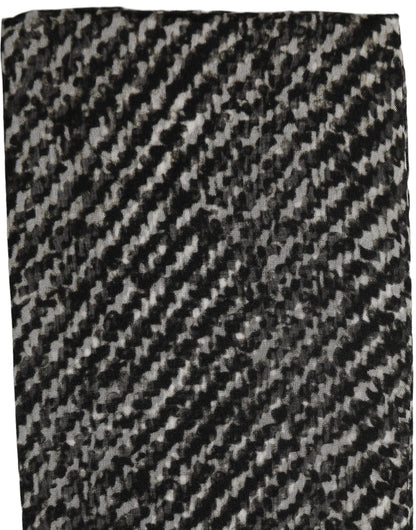 Dolce & Gabbana Black White Herringbone Tweed Shawl Scarf