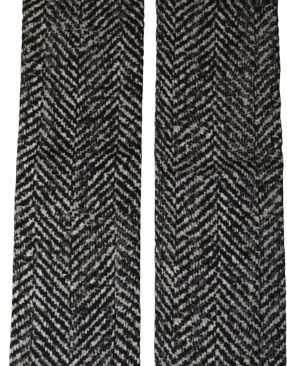 Dolce & Gabbana Black White Herringbone Tweed Shawl Scarf