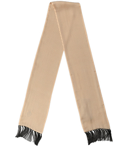 Dolce & Gabbana Beige Silk Dotted Fringed Neck Shawl Scarf