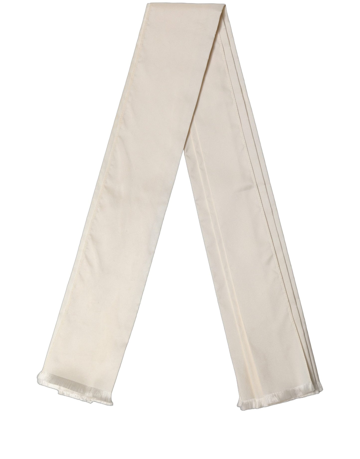 Dolce & Gabbana Men Cream Satin Silk Fringed Neck Shawl Scarf