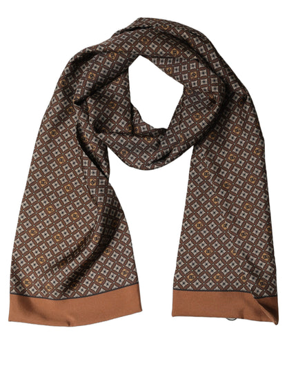 Dolce & Gabbana Brown Geometric Silk Men Neck Shawl Scarf