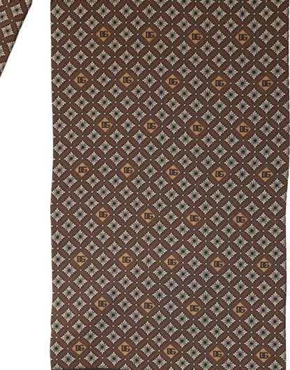Dolce & Gabbana Brown Geometric Silk Men Neck Shawl Scarf