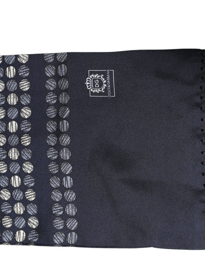 Dolce & Gabbana Men Navy Blue Geometric Dot Silk Fringed Neck Shawl Scarf