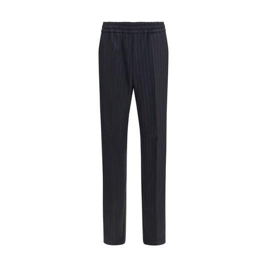 Trousers by Versace for men in merino wool black, patterned, signature & monogram features an sartorial silhouette, showcasing a precise straight-leg & regular-fit and long with a sartorial for a refined look.