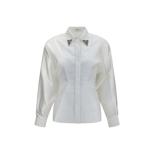 Dress Shirt by Versace for women in cotton white presents a discerning silhouette, showcasing a sophisticated shirt-collar neckline and long-sleeve for a truly discerning finish.