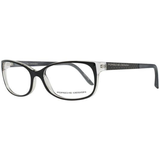 Eyeglasses Frames by Porsche Design for women in black showcases a reflective silhouette, artfully incorporating a sophisticated black coloured frame with a distinct full-frame frame design.