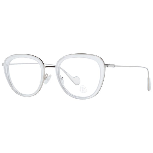 Eyeglasses Frames by Moncler for women in white showcases a reflective silhouette, artfully incorporating a sophisticated white coloured frame with a distinct full-frame frame design.