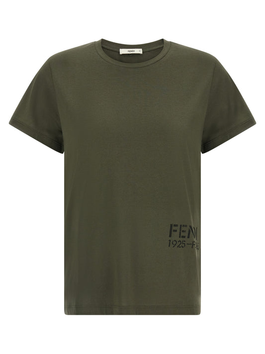 T-Shirt by Fendi for women in cotton bicolour, green, olive & print features an edgy silhouette, meticulously detailed with a sophisticated short-sleeve and for a truly edgy finish.