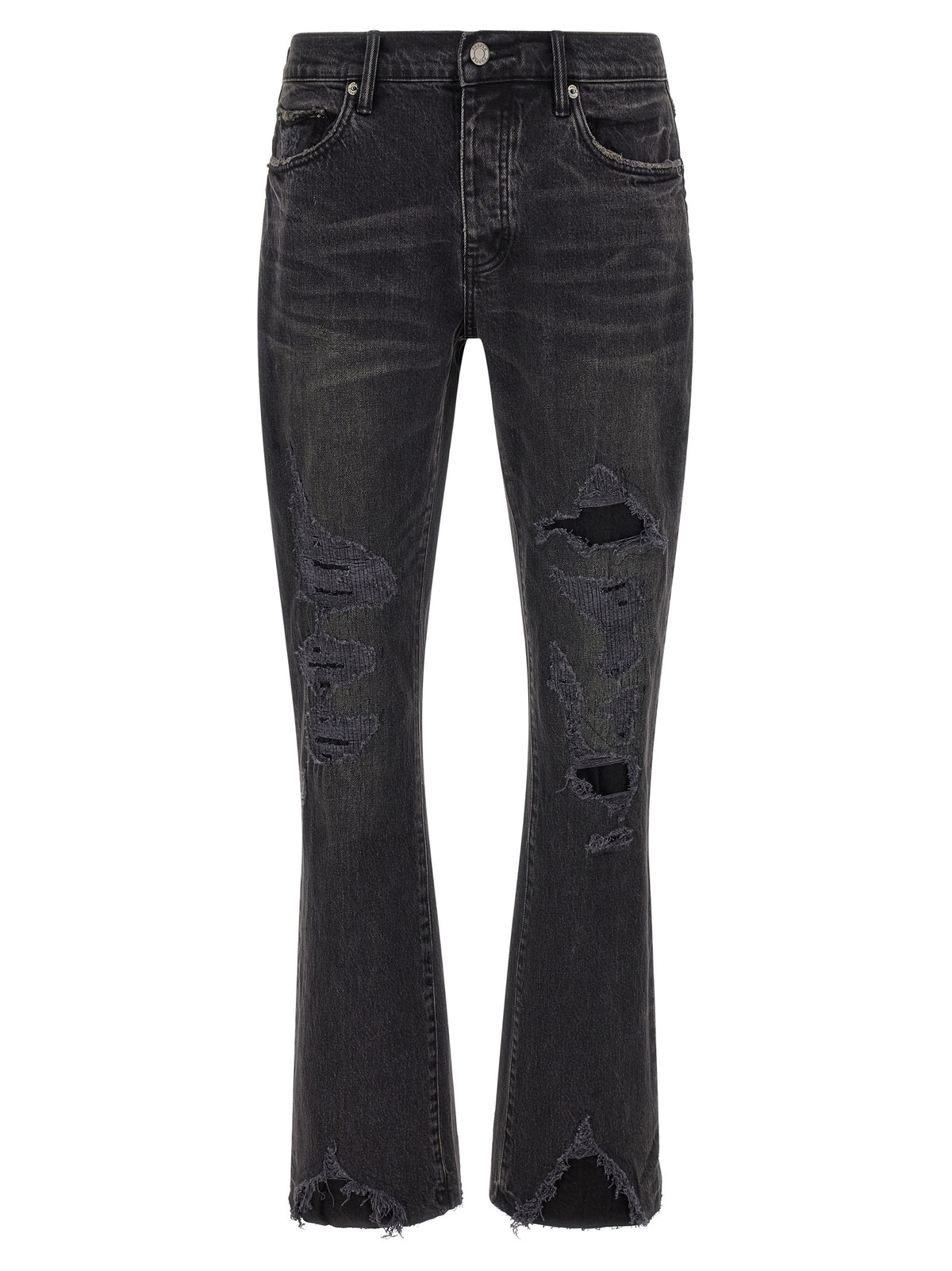 Jeans by PURPLE for men in stretch denim cotton black, purple & signature features an sartorial flared & slim and long with a low rise cut for a sartorial finish.