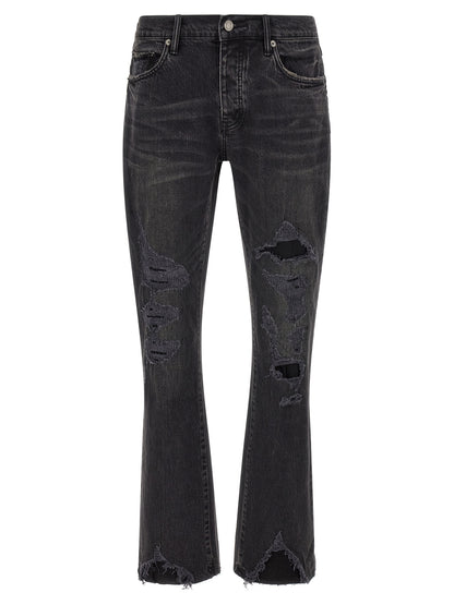 Jeans by PURPLE for men in stretch denim cotton black, purple & signature features an sartorial flared & slim and long with a low rise cut for a sartorial finish.