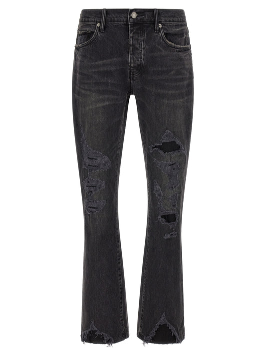 Jeans by PURPLE for men in stretch denim cotton black, purple & signature features an sartorial flared & slim and long with a low rise cut for a sartorial finish.