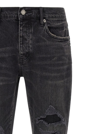 Jeans by PURPLE for men in stretch denim cotton black, purple & signature presents a refined pantology silhouette, artfully defined by a refined pantology flared & slim, long, and a sophisticated low rise.