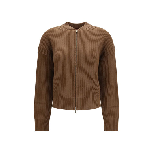 Cardigan by Max Mara for women in cashmere & merino wool brown showcases a captivating silhouette, artfully detailed with a captivating long-sleeve and high-neck neckline for a truly sophisticated captivating look.