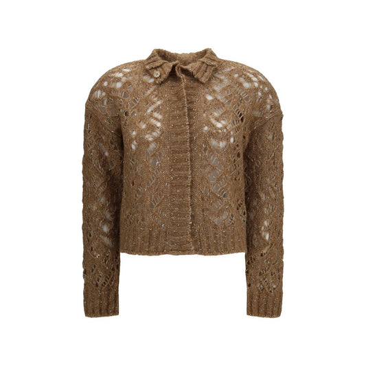 Cardigan by Max Mara for women in alpaca merino wool viscose & polyamide brown features a dramatic silhouette, showcasing a sophisticated high-neck neckline and dramatic long-sleeve detail for a timeless, premium look.