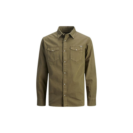 Shirt by Jack Jones for men in stretch denim cotton green, featuring a nuanced and nuanced for a sophisticated finish.