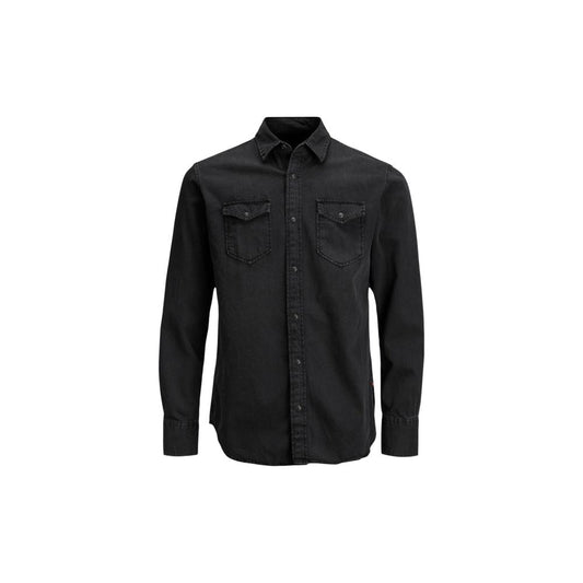 Shirt by Jack Jones for men in stretch denim cotton black, featuring a nuanced and nuanced for a sophisticated finish.