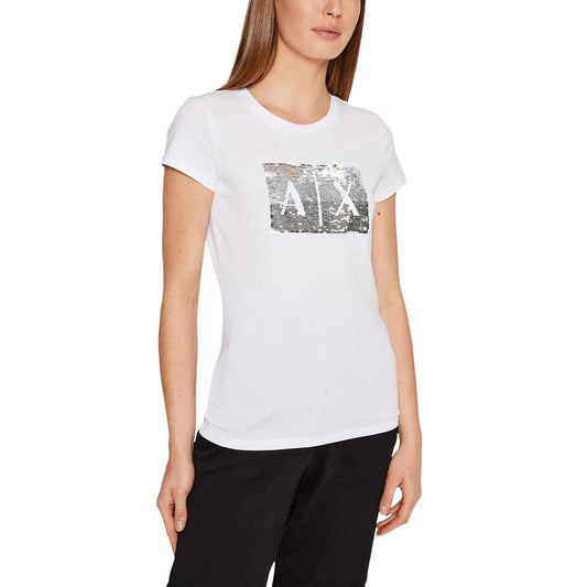 T-Shirt by Armani Exchange for women in cotton sequins natural & white features a plush silhouette, showcasing a sophisticated and for a truly plush finish.