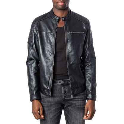 Jack Jones Black Artificial Leather Leather Jacket
