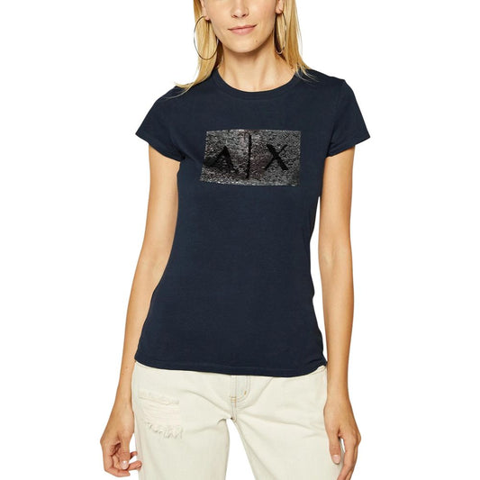 T-Shirt by Armani Exchange for women in cotton sequins blue & natural features an on trend silhouette, perfectly showcasing a on trend and for an elevated aesthetic.