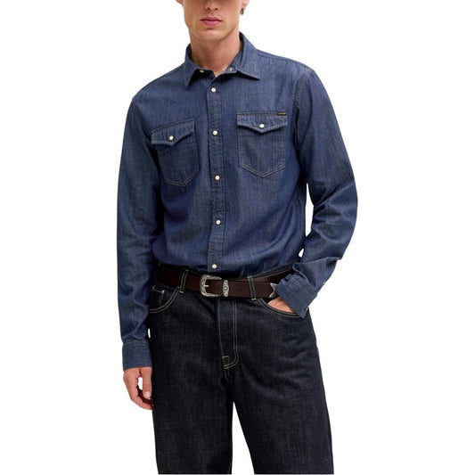 Shirt by Jack Jones for men in stretch denim cotton blue features an polished silhouette, showcasing a sophisticated and detail for a truly polished finish.
