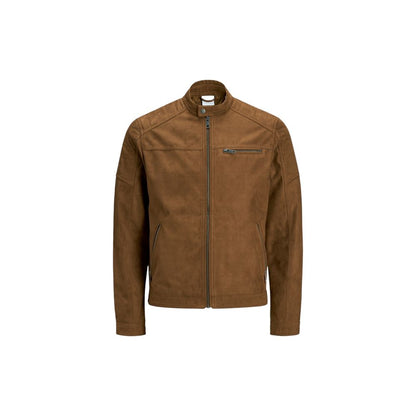 Jack Jones Beige Artificial Leather Full-Length Jacket