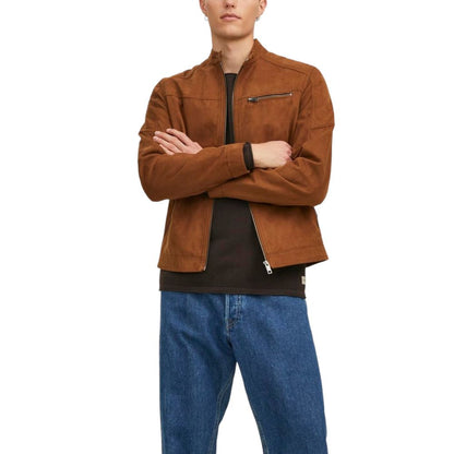 Jack Jones Beige Artificial Leather Full-Length Jacket