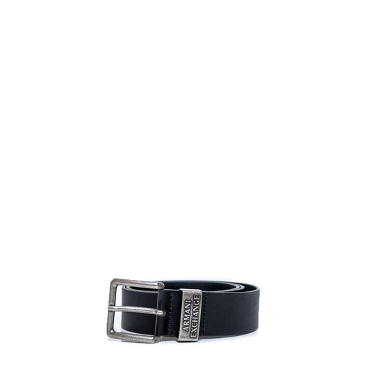 Belt by Armani Exchange for men in leather black features an artisanal finish, elegantly showcasing the signature style and artisanal craftsmanship of the Leather Belt design.
