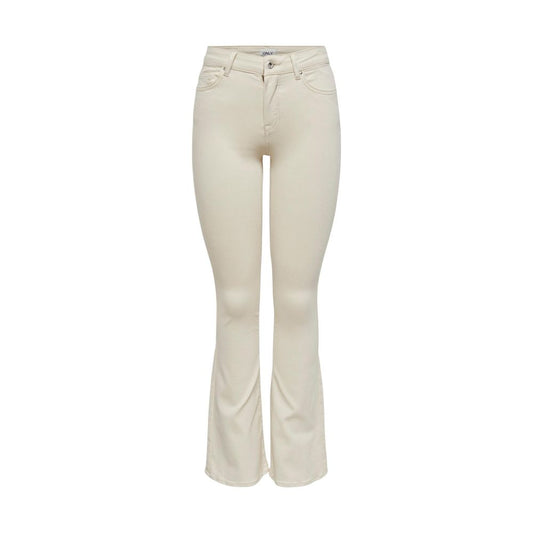 Jeans by Only for women in stretch denim cotton cream & natural presents a tailored silhouette, showcasing a tailored flared & bootcut and long cut with a refined for a truly tailored aesthetic.