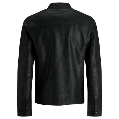 Jack Jones Black Polyamide Leather Jacket