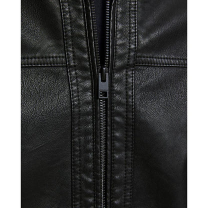 Jack Jones Black Polyamide Leather Jacket