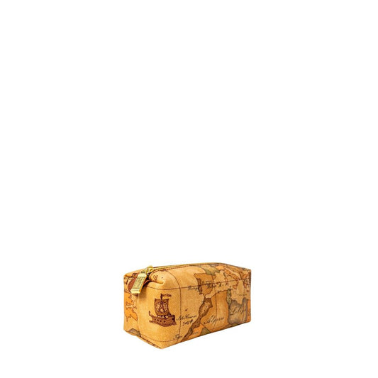 Mini Drawstring Clutch Handbag by Alviero Martini Prima Classe for women in polyester polyurethane leather & cotton beige features a sculptural silhouette with a secure zipper, organized , and versatile for a sculptural finish.