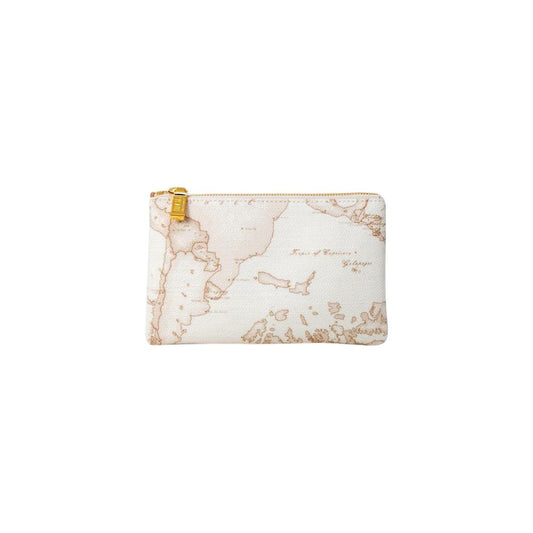 Quilted Pouch Clutch Handbag by Alviero Martini Prima Classe for women in polyester polyurethane leather & cotton white features a sculptural silhouette with a secure , organized , and versatile for a sculptural finish.