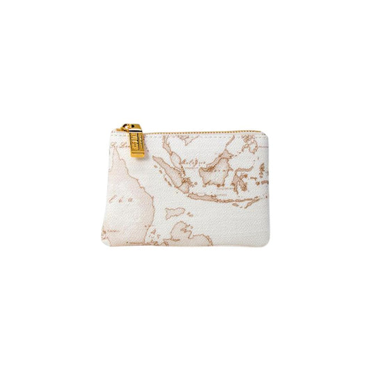 Small Pouch Clutch Handbag by Alviero Martini Prima Classe for women in polyester polyethylene leather & cotton gold, white, signature & print showcases a sculptural silhouette, featuring a secure zipper, ample , and versatile for a sculptural finish.