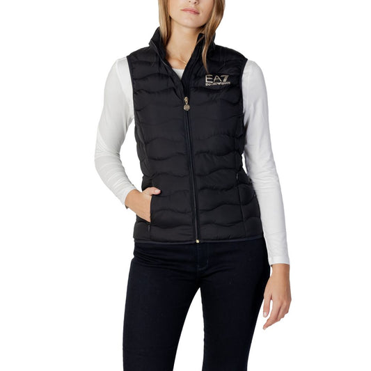 Vest by EA7 Emporio Armani for women in polyester black & signature showcases a dynamic silhouette, perfectly balancing thermal & lightweight with a dynamic for a sophisticated, high-fashion look.