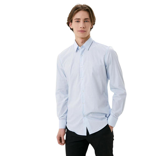 Dress Shirt by Antony Morato for men in cotton blue & signature showcases a sleek silhouette, elegantly detailed with a sleek and for a sleek finish.