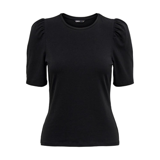T-Shirt by Only for women in stretch cotton black showcases a unassuming silhouette, artfully detailed with a refined and unassuming short-sleeve for a sophisticated, contemporary look.