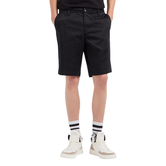 Bermuda Shorts by Armani Exchange for men in stretch polyester cotton black features a sartorial silhouette, showcasing a sartorial regular-fit and short with a sophisticated for a sartorial look.